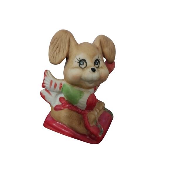 Vintage UCGC Christmas Holiday Dog Figurines Porcelain Made In Taiwan 3" - Picture 5 of 6